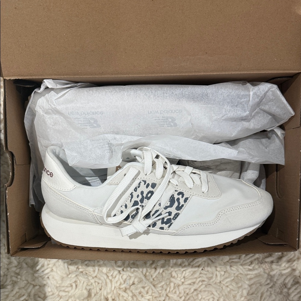New Balance 237 Women's White Leopard-Accent Casual Sneaker
